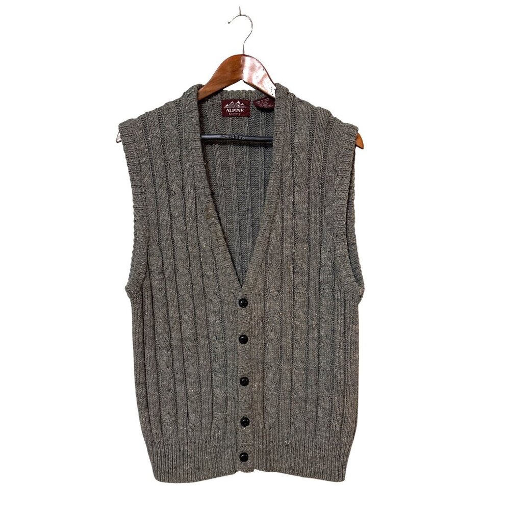 Alpine Country Mens Grey Cable‎ Knit Wool Blend Button Front Sweater Vest Size L